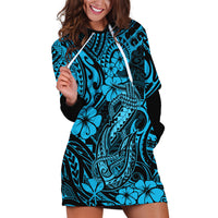 Hawaii Fish Hook Hoodie Dress Hibiscus Hawaii Tribal Tattoo Sky Blue Version LT01 Blue - Polynesian Pride
