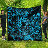 Hawaii Fish Hook Quilt Hibiscus Hawaii Tribal Tattoo Sky Blue Version LT01 - Polynesian Pride