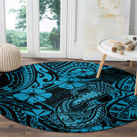 Hawaii Fish Hook Round Carpet Hibiscus Hawaii Tribal Tattoo Sky Blue Version LT01 - Polynesian Pride