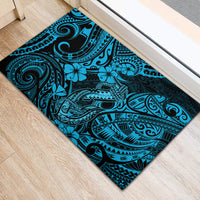Hawaii Fish Hook Rubber Doormat Hibiscus Hawaii Tribal Tattoo Sky Blue Version LT01 - Polynesian Pride