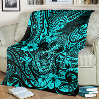 Hawaii Fish Hook Blanket Hibiscus Hawaii Tribal Tattoo Turquoise Version LT01 - Polynesian Pride