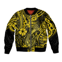 Hawaii Fish Hook Bomber Jacket Hibiscus Hawaii Tribal Tattoo Yellow Version LT01 Unisex Yellow - Polynesian Pride