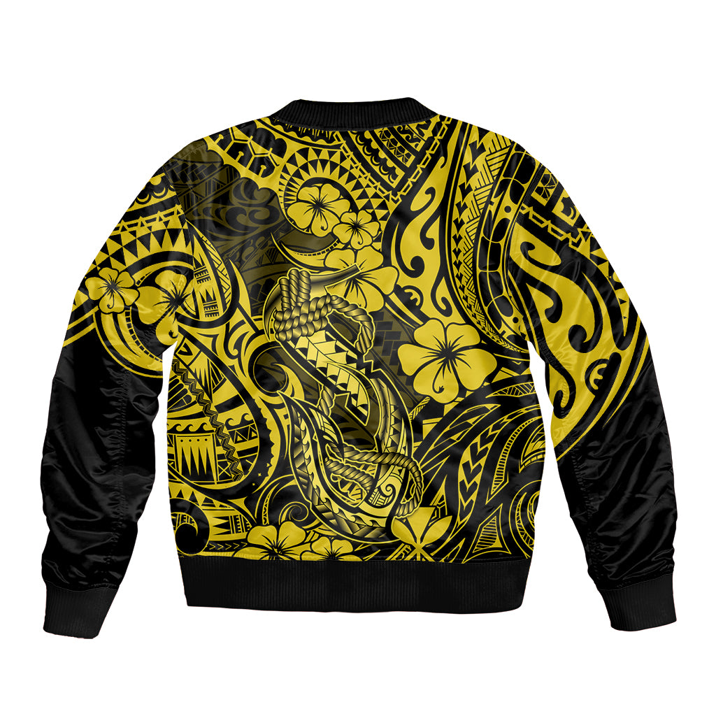 Hawaii Fish Hook Bomber Jacket Hibiscus Hawaii Tribal Tattoo Yellow Version LT01 - Polynesian Pride