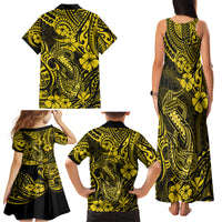 Hawaii Fish Hook Family Matching Tank Maxi Dress and Hawaiian Shirt Hibiscus Hawaii Tribal Tattoo Yellow Version LT01 - Polynesian Pride