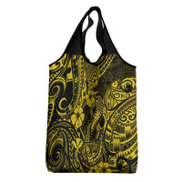 Hawaii Fish Hook Grocery Bag Hibiscus Hawaii Tribal Tattoo Yellow Version
