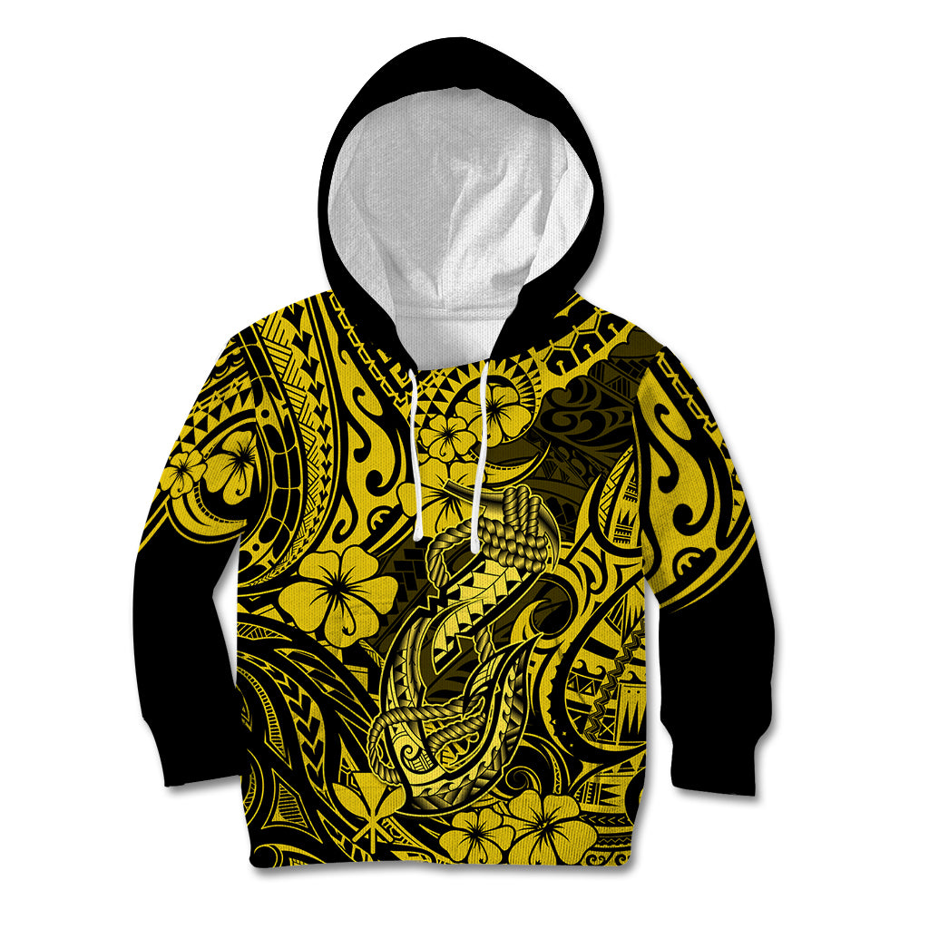 Hawaii Fish Hook Kid Hoodie Hibiscus Hawaii Tribal Tattoo Yellow Version LT01 Yellow - Polynesian Pride