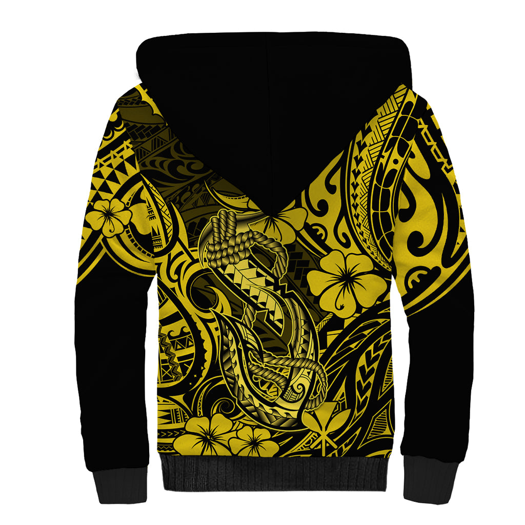 Hawaii Fish Hook Sherpa Hoodie Hibiscus Hawaii Tribal Tattoo Yellow Version LT01 - Polynesian Pride