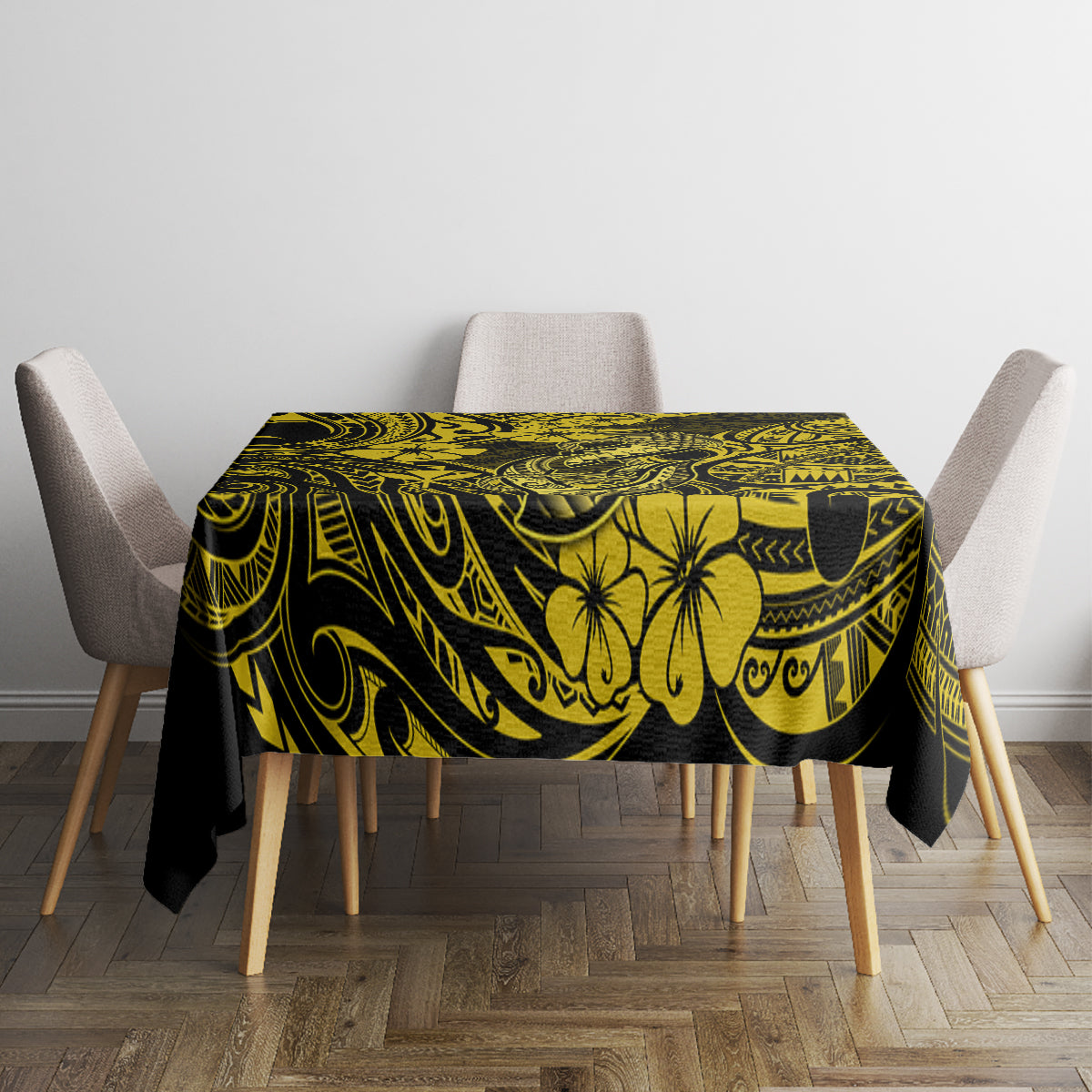 Hawaii Fish Hook Tablecloth Hibiscus Hawaii Tribal Tattoo Yellow Version LT01 - Polynesian Pride