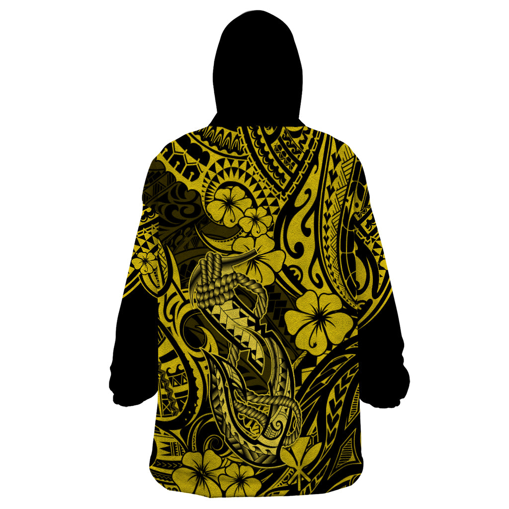 Hawaii Fish Hook Wearable Blanket Hoodie Hibiscus Hawaii Tribal Tattoo Yellow Version LT01 - Polynesian Pride