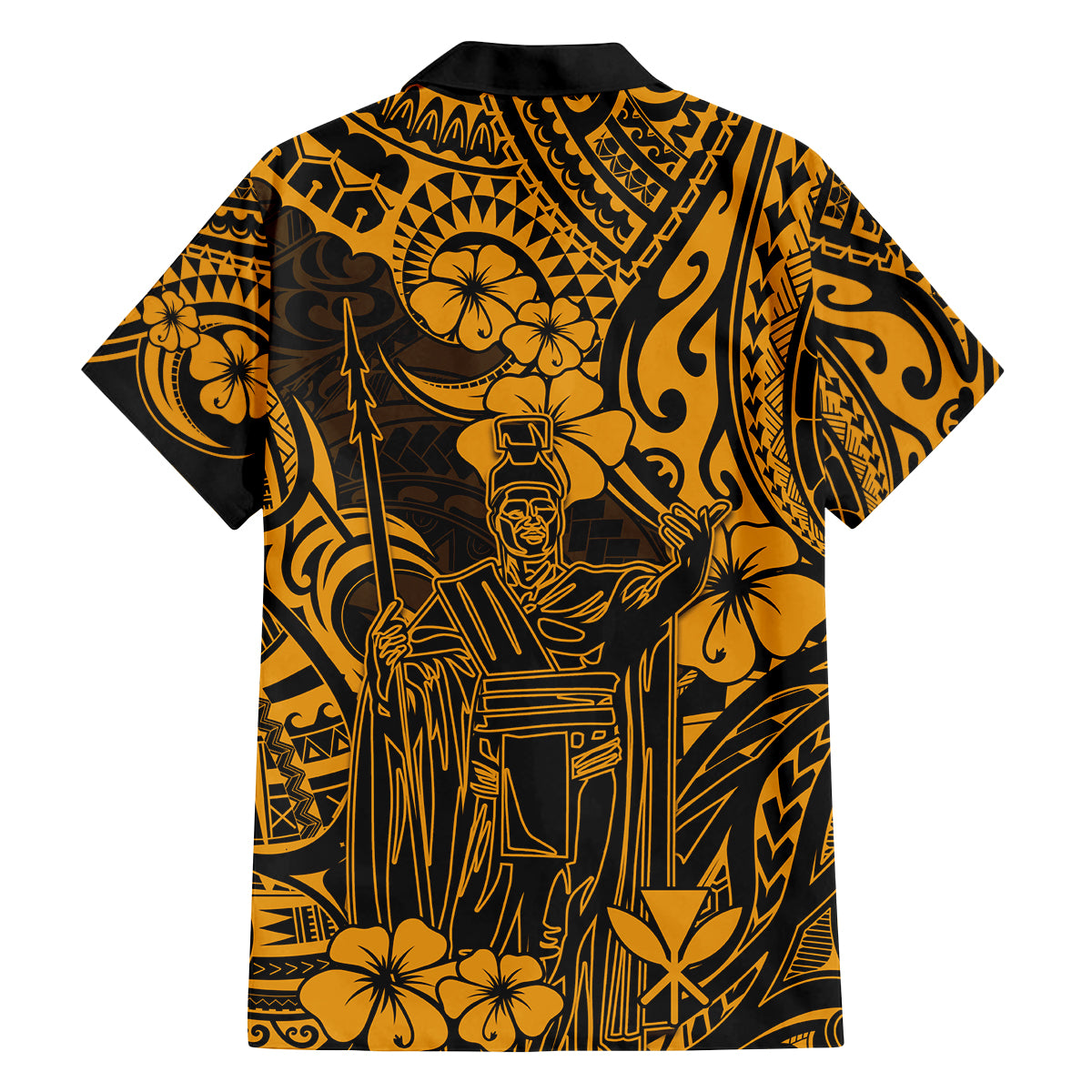 Hawaii King Kamehameha Family Matching Off Shoulder Long Sleeve Dress and Hawaiian Shirt Polynesian Pattern Gold Version LT01 - Polynesian Pride