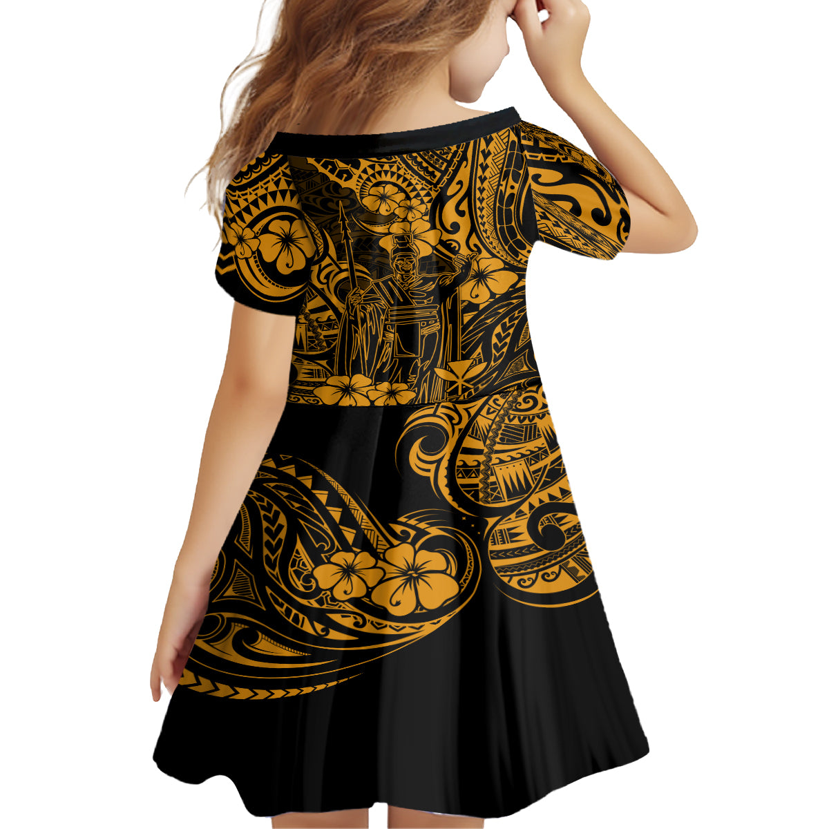 Hawaii King Kamehameha Kid Short Sleeve Dress Polynesian Pattern Gold Version LT01 - Polynesian Pride