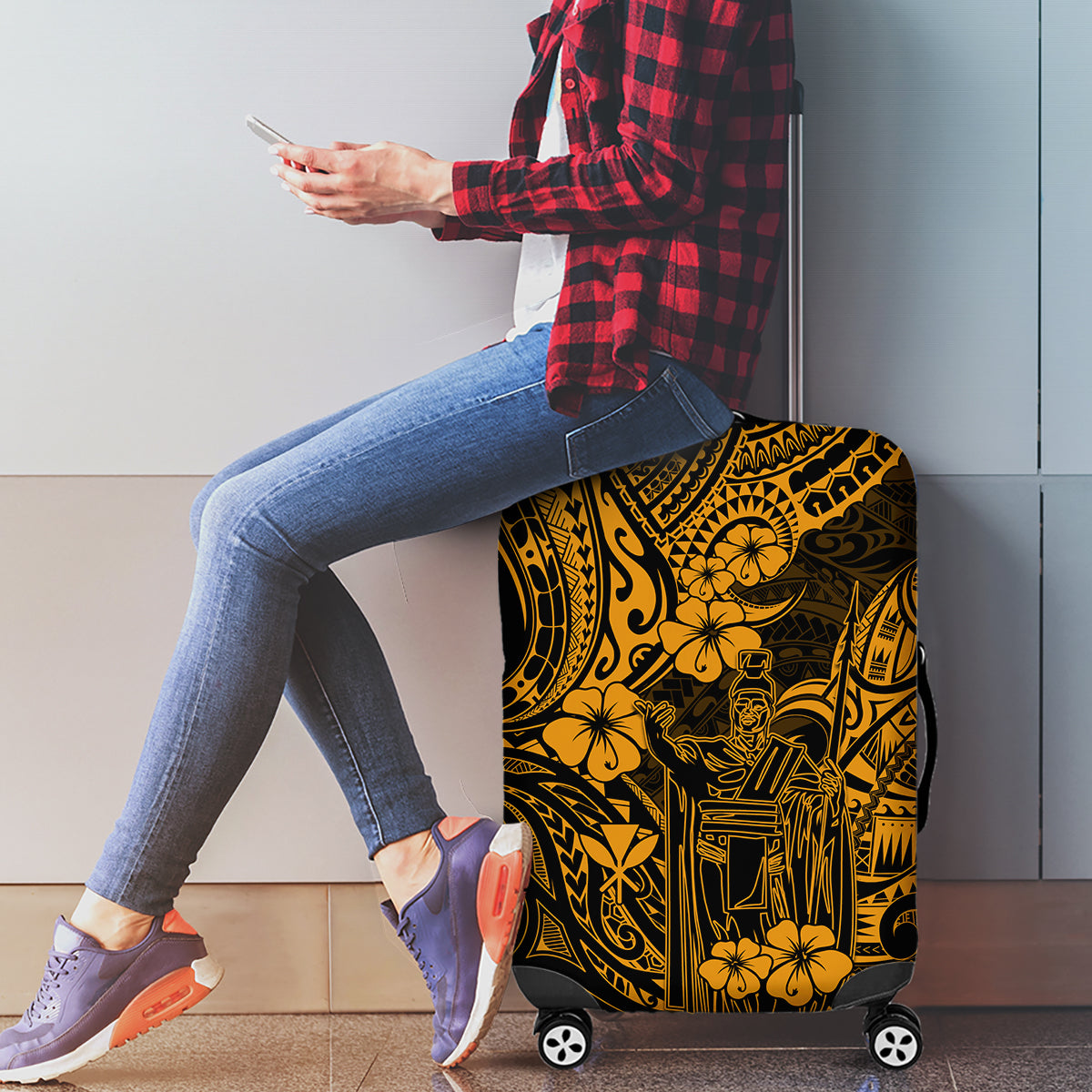 Hawaii King Kamehameha Luggage Cover Polynesian Pattern Gold Version LT01 - Polynesian Pride