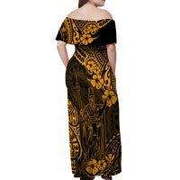 Hawaii King Kamehameha Off Shoulder Maxi Dress Polynesian Pattern Gold Version LT01 - Polynesian Pride