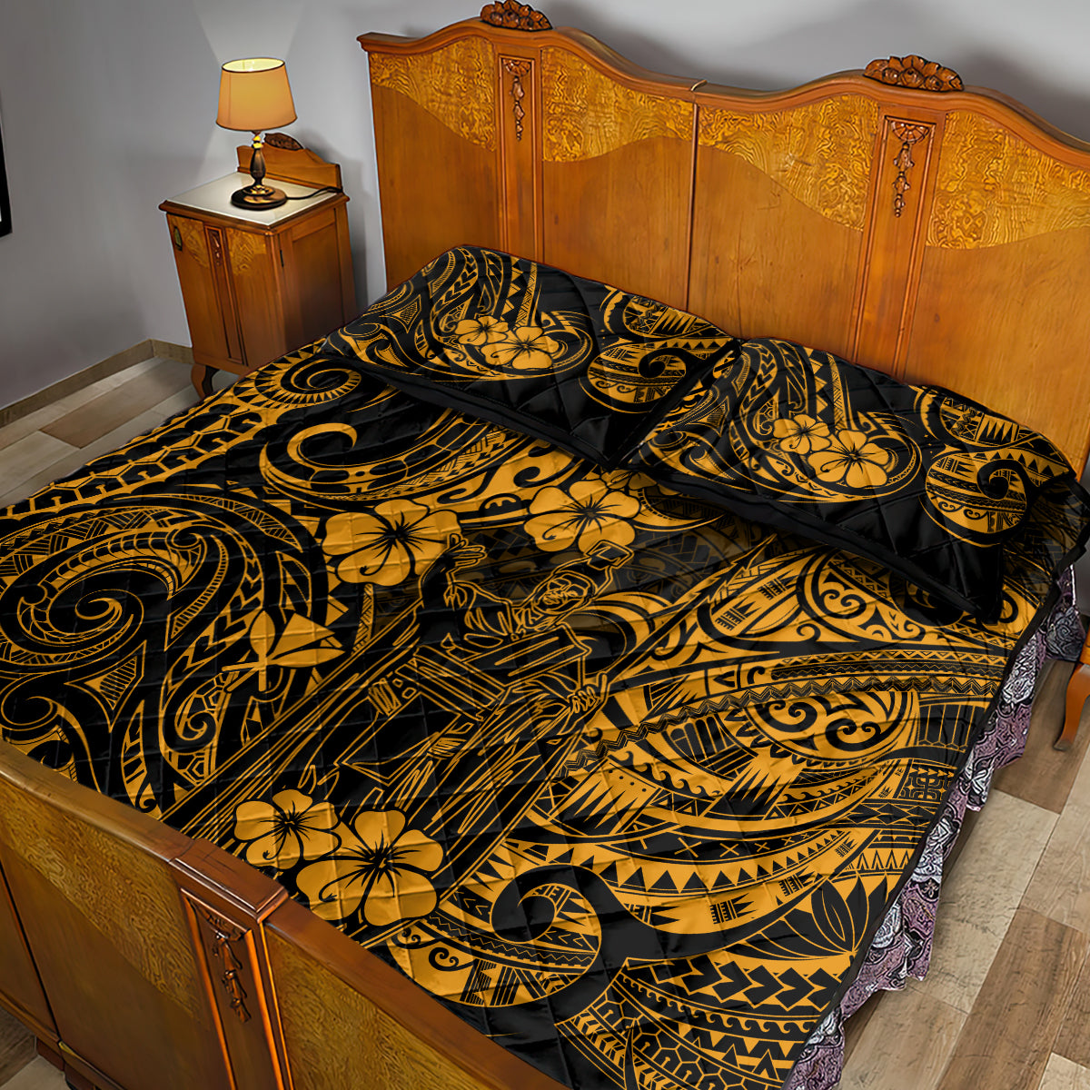 Hawaii King Kamehameha Quilt Bed Set Polynesian Pattern Gold Version LT01 - Polynesian Pride