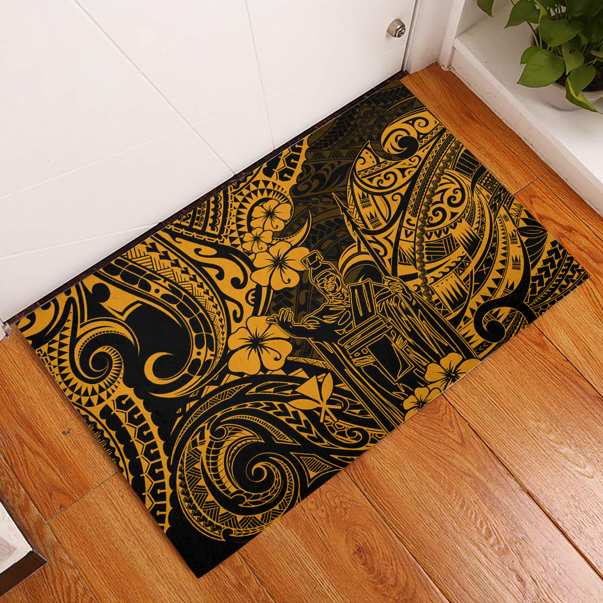 Hawaii King Kamehameha Rubber Doormat Polynesian Pattern Gold Version LT01 Gold - Polynesian Pride