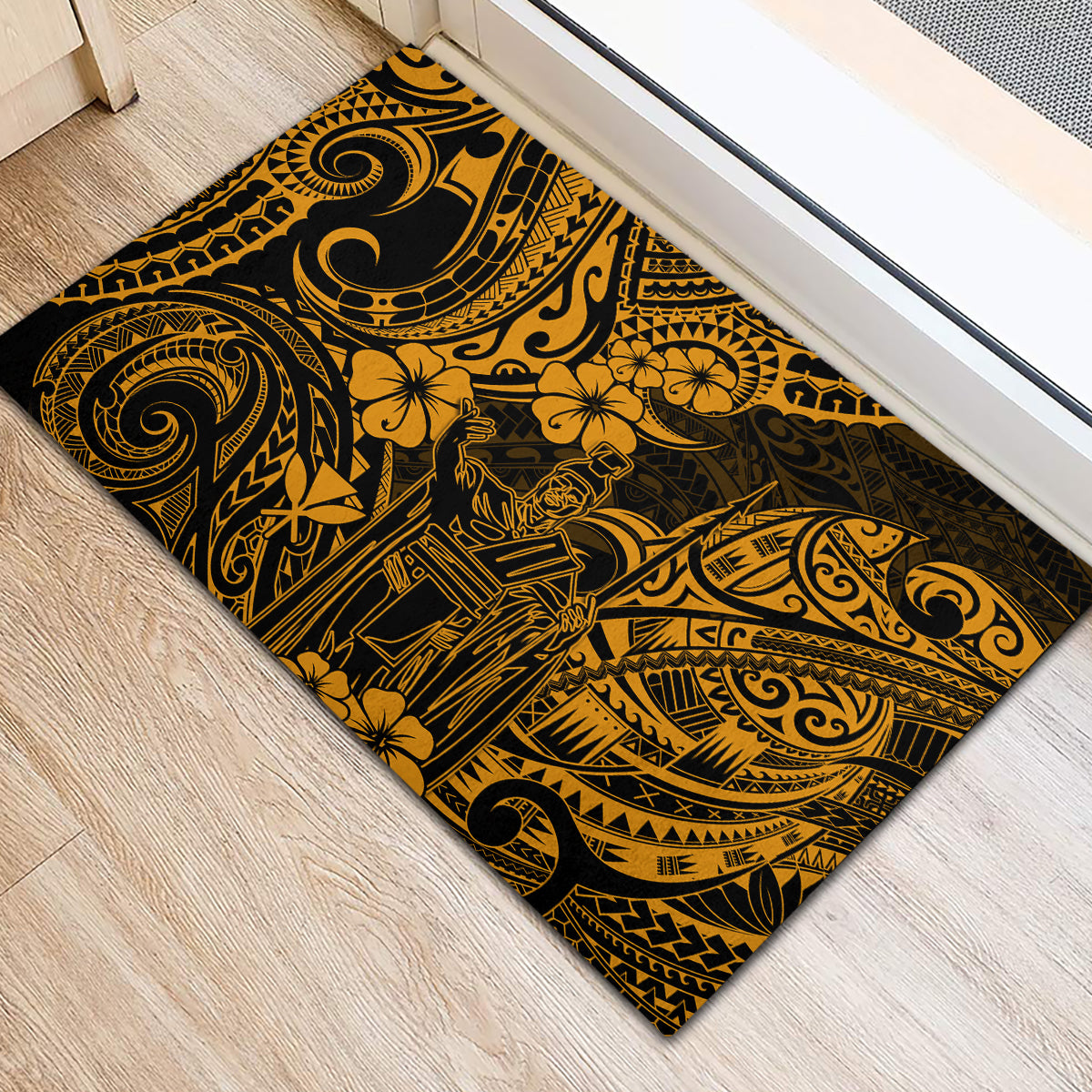 Hawaii King Kamehameha Rubber Doormat Polynesian Pattern Gold Version LT01 - Polynesian Pride