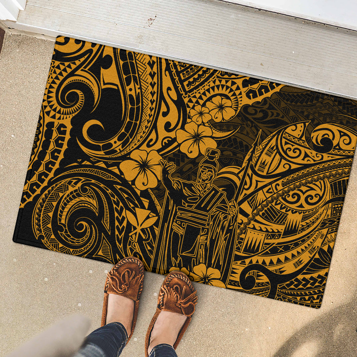 Hawaii King Kamehameha Rubber Doormat Polynesian Pattern Gold Version LT01 - Polynesian Pride