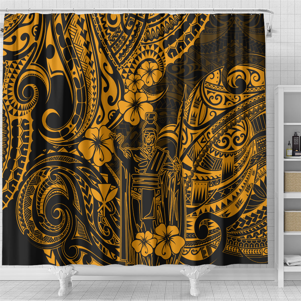 Hawaii King Kamehameha Shower Curtain Polynesian Pattern Gold Version LT01 - Polynesian Pride