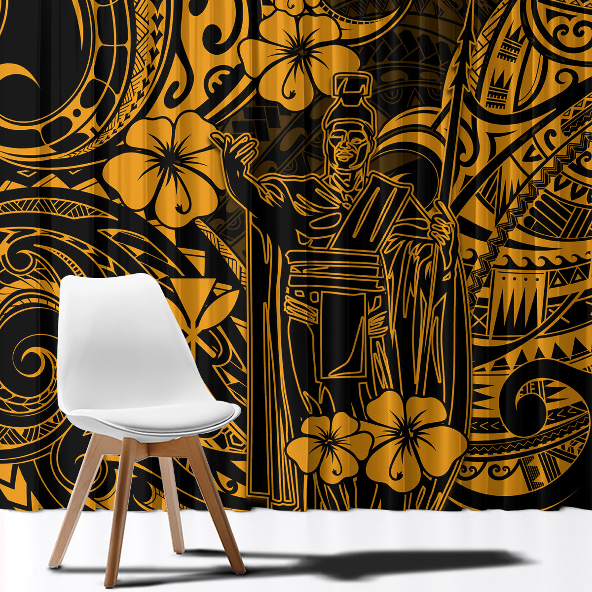 Hawaii King Kamehameha Window Curtain Polynesian Pattern Gold Version LT01 - Polynesian Pride