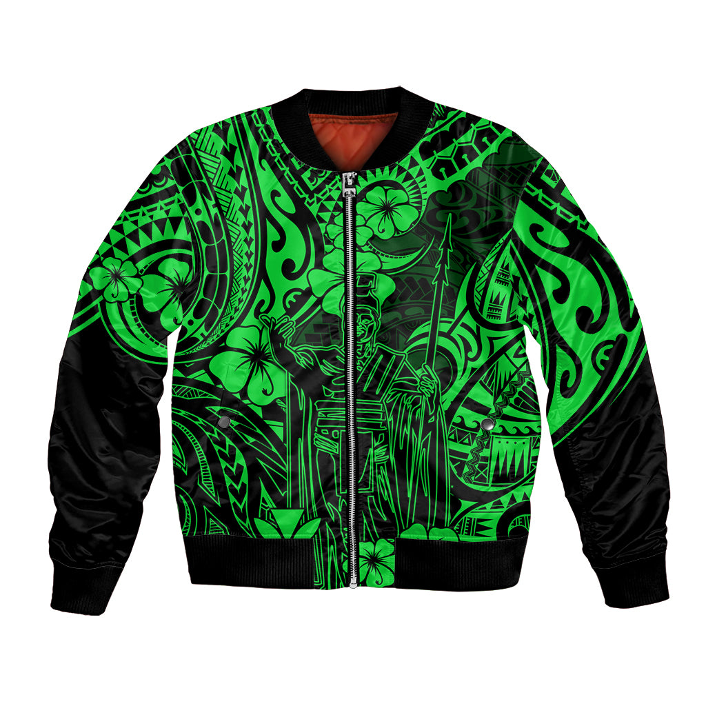 Hawaii King Kamehameha Bomber Jacket Polynesian Pattern Green Version LT01 Unisex Green - Polynesian Pride