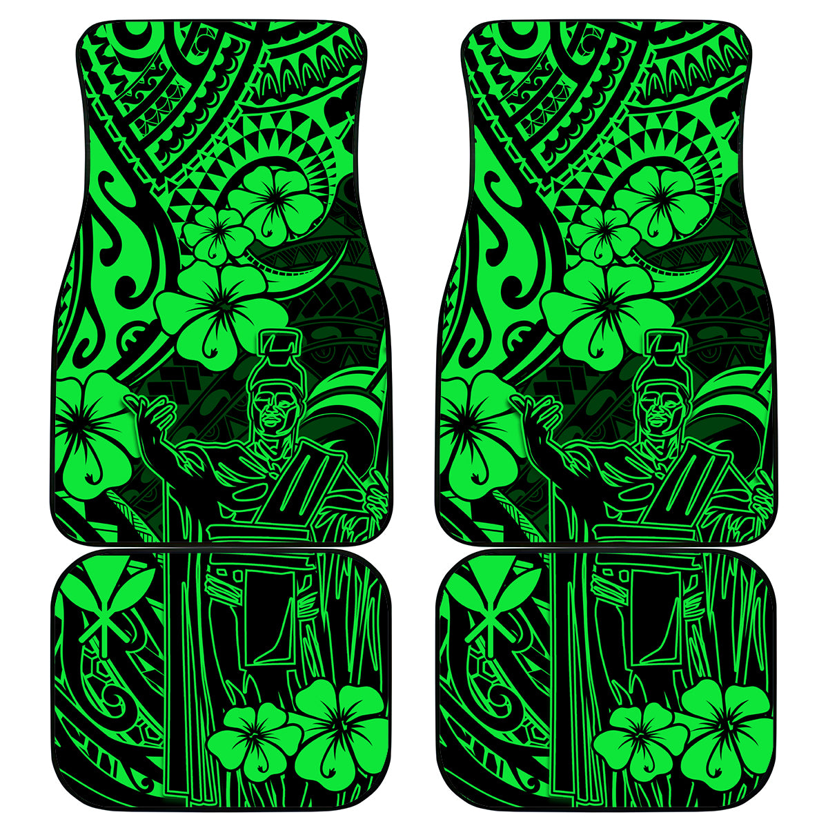 Hawaii King Kamehameha Car Mats Polynesian Pattern Green Version LT01 Green - Polynesian Pride