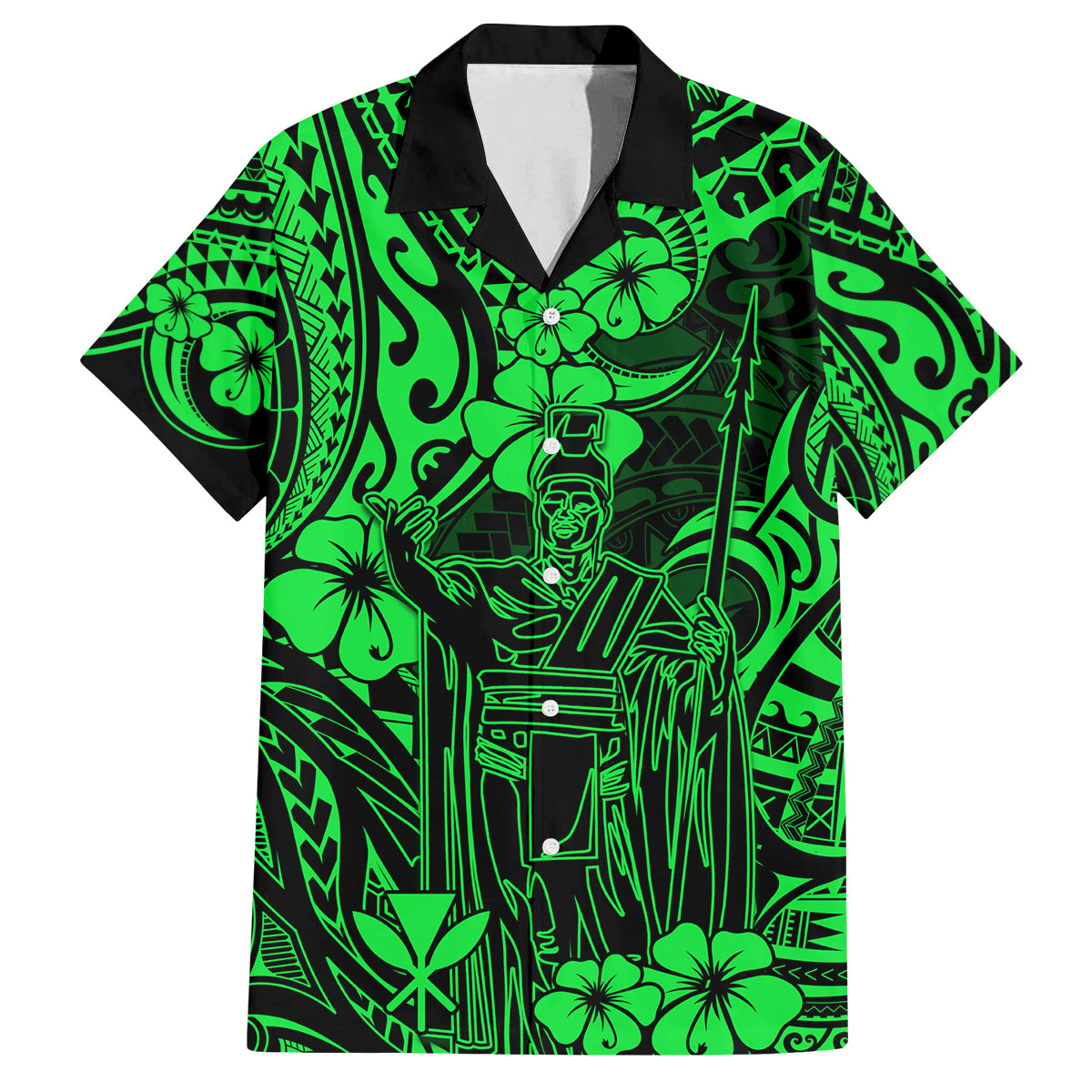 Hawaii King Kamehameha Family Matching Puletasi Dress and Hawaiian Shirt Polynesian Pattern Green Version LT01 Dad's Shirt - Short Sleeve Green - Polynesian Pride
