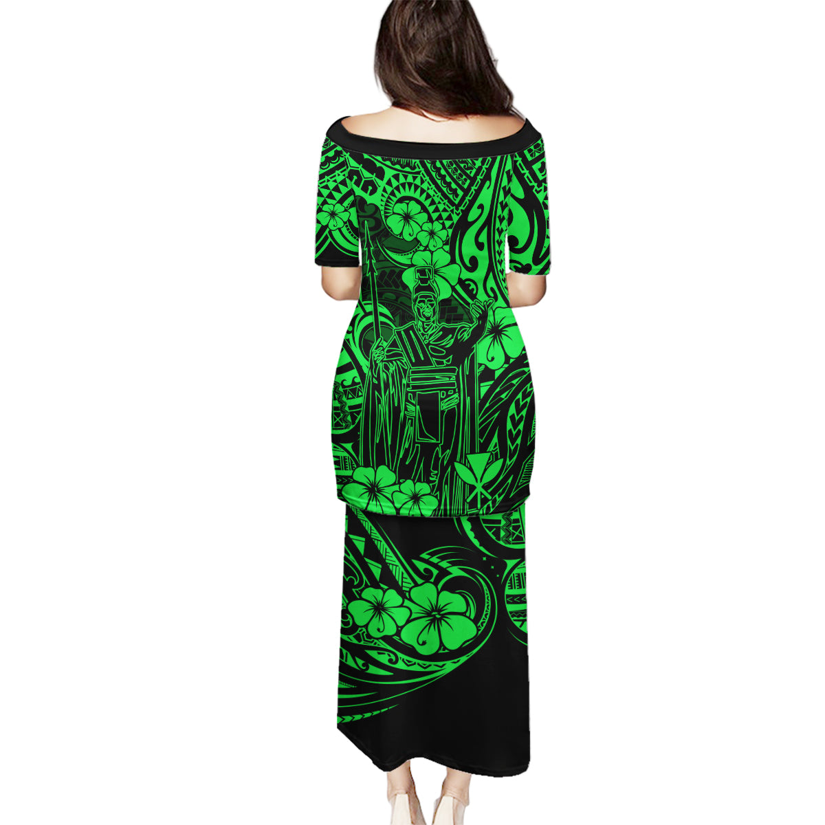 Hawaii King Kamehameha Family Matching Puletasi Dress and Hawaiian Shirt Polynesian Pattern Green Version LT01 - Polynesian Pride