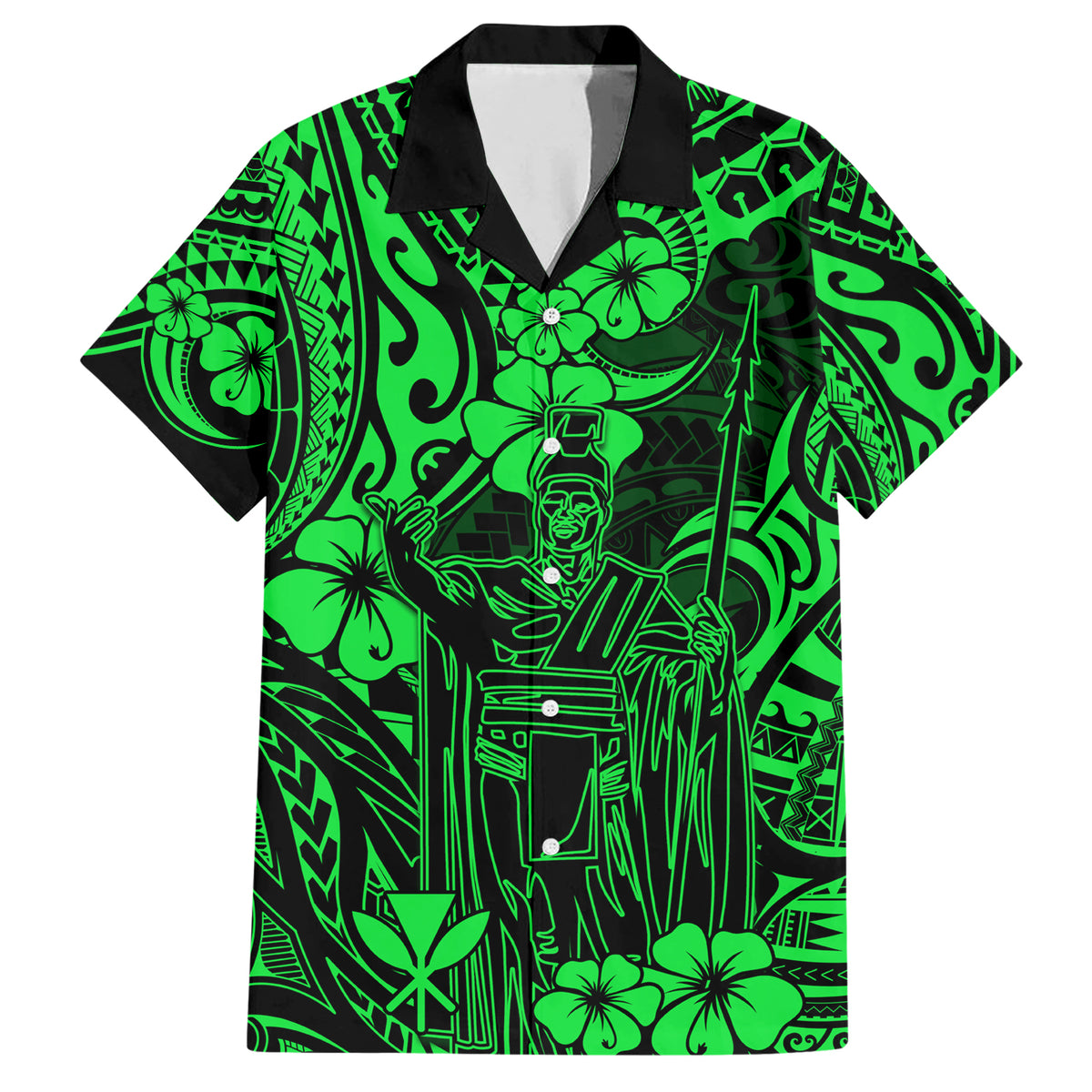 Hawaii King Kamehameha Family Matching Short Sleeve Bodycon Dress and Hawaiian Shirt Polynesian Pattern Green Version LT01 Dad's Shirt - Short Sleeve Green - Polynesian Pride