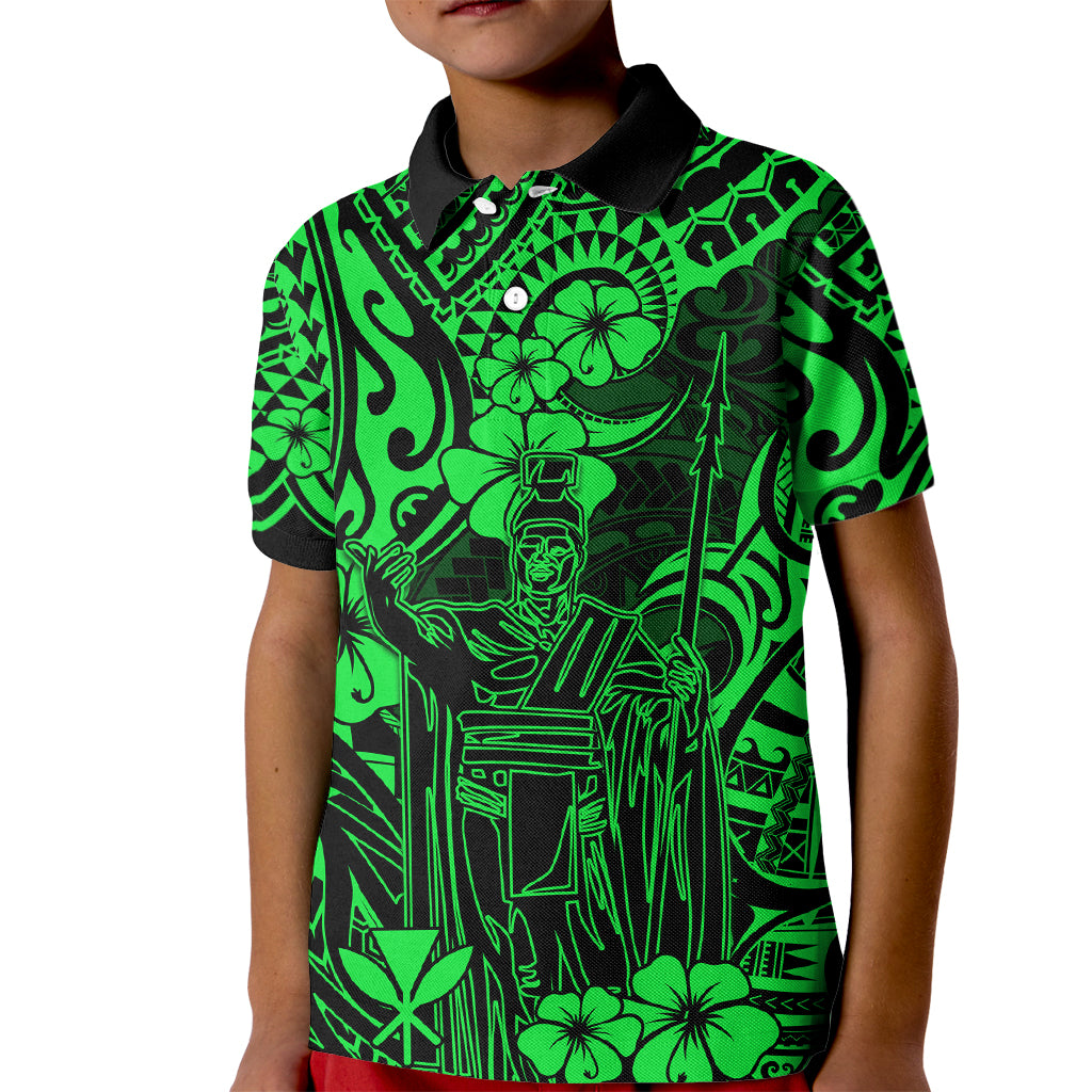 Hawaii King Kamehameha Kid Polo Shirt Polynesian Pattern Green Version LT01 Kid Green - Polynesian Pride