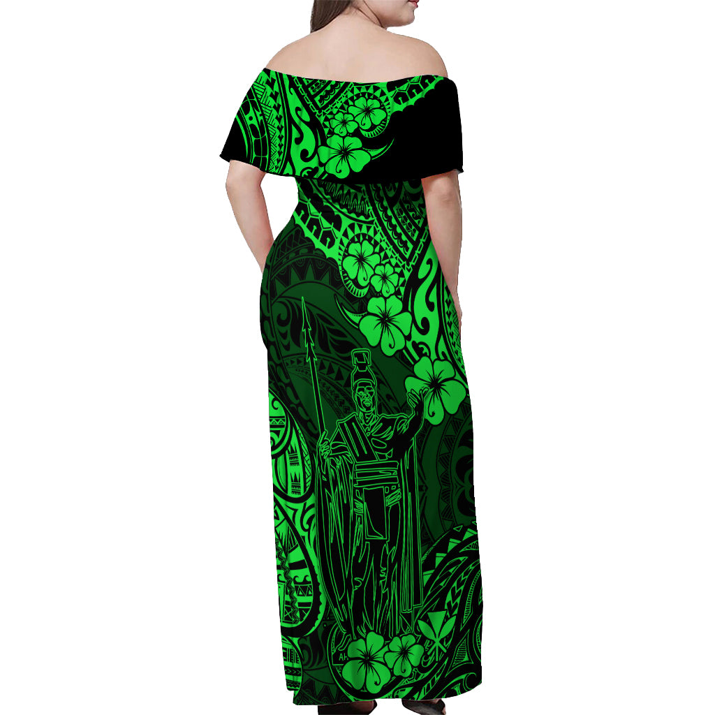 Hawaii King Kamehameha Off Shoulder Maxi Dress Polynesian Pattern Green Version LT01 - Polynesian Pride