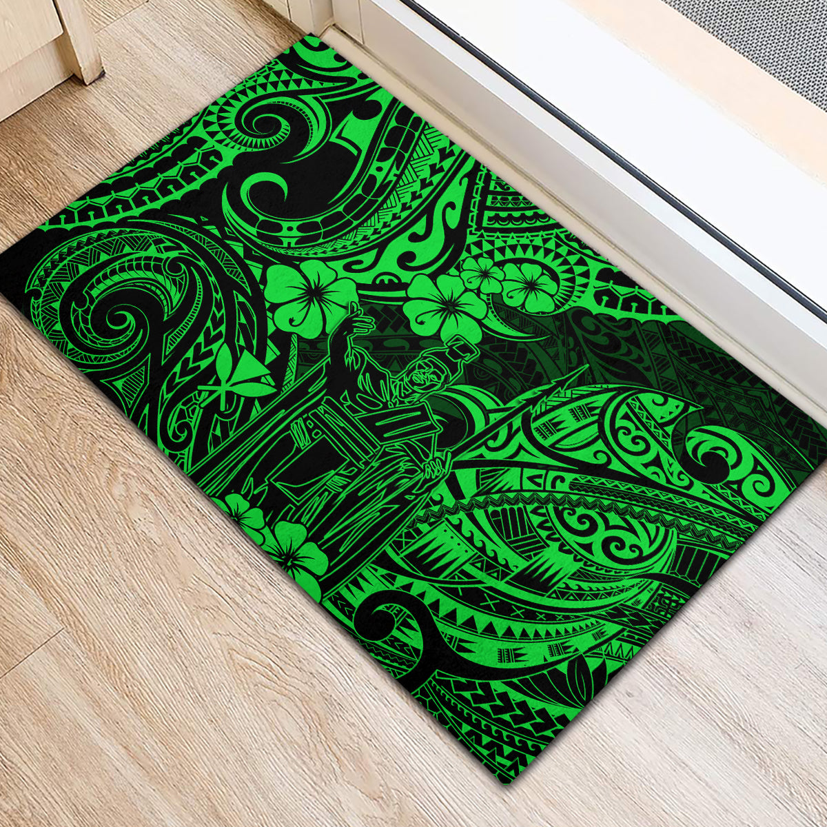 Hawaii King Kamehameha Rubber Doormat Polynesian Pattern Green Version LT01 - Polynesian Pride
