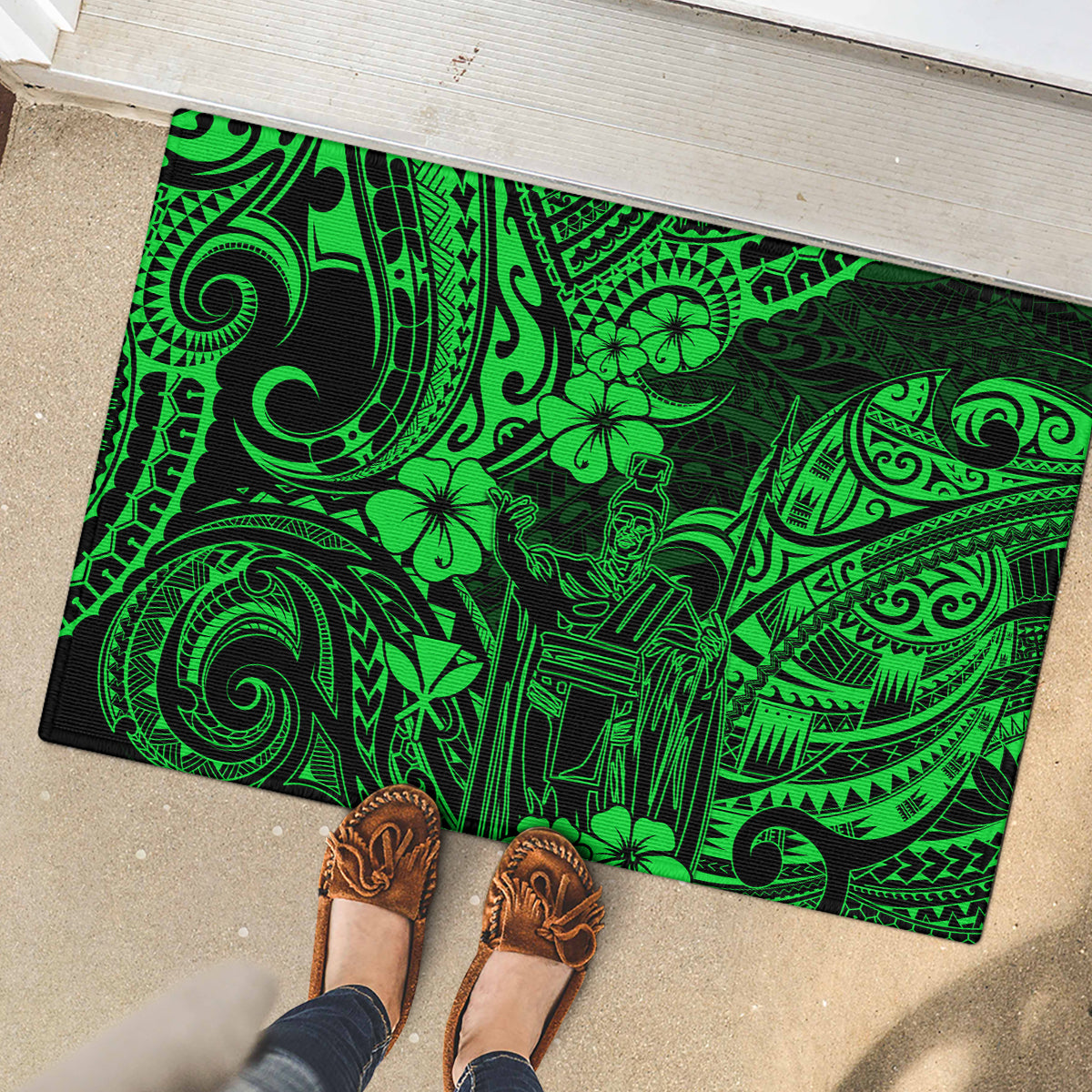 Hawaii King Kamehameha Rubber Doormat Polynesian Pattern Green Version LT01 - Polynesian Pride