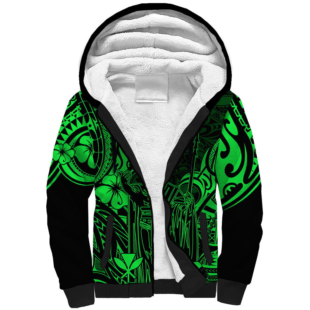 Hawaii King Kamehameha Sherpa Hoodie Polynesian Pattern Green Version LT01 Unisex Green - Polynesian Pride