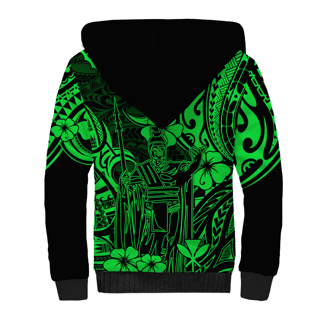Hawaii King Kamehameha Sherpa Hoodie Polynesian Pattern Green Version LT01 - Polynesian Pride