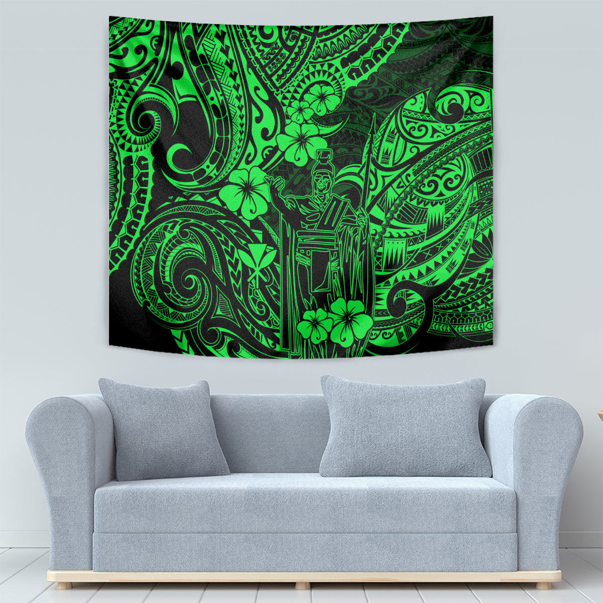 Hawaii King Kamehameha Tapestry Polynesian Pattern Green Version LT01 - Polynesian Pride