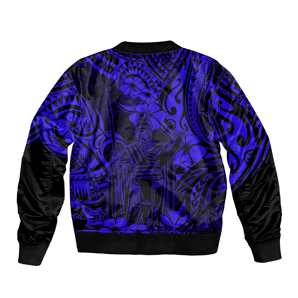 Hawaii King Kamehameha Bomber Jacket Polynesian Pattern Navy Blue Version LT01 - Polynesian Pride