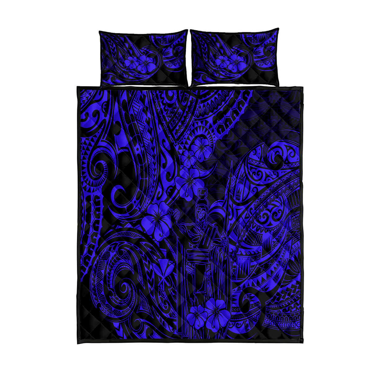 Hawaii King Kamehameha Quilt Bed Set Polynesian Pattern Navy Blue Version LT01 Blue - Polynesian Pride
