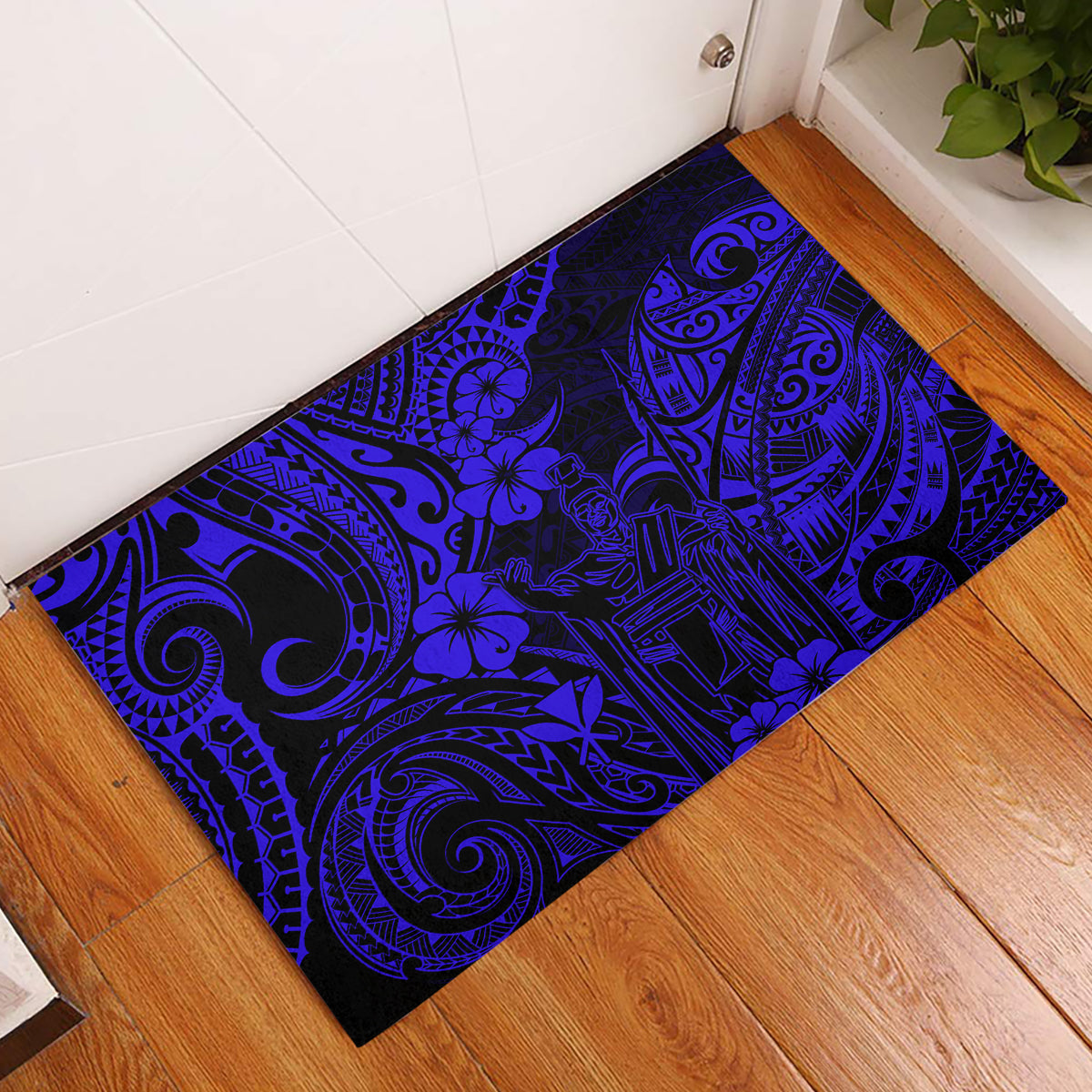 Hawaii King Kamehameha Rubber Doormat Polynesian Pattern Navy Blue Version LT01 Blue - Polynesian Pride
