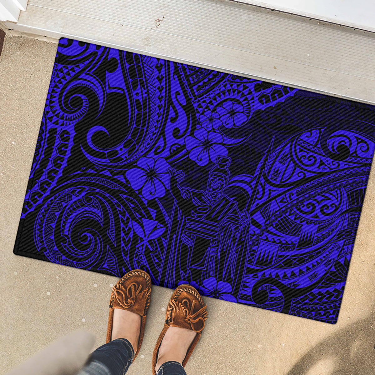 Hawaii King Kamehameha Rubber Doormat Polynesian Pattern Navy Blue Version LT01 - Polynesian Pride