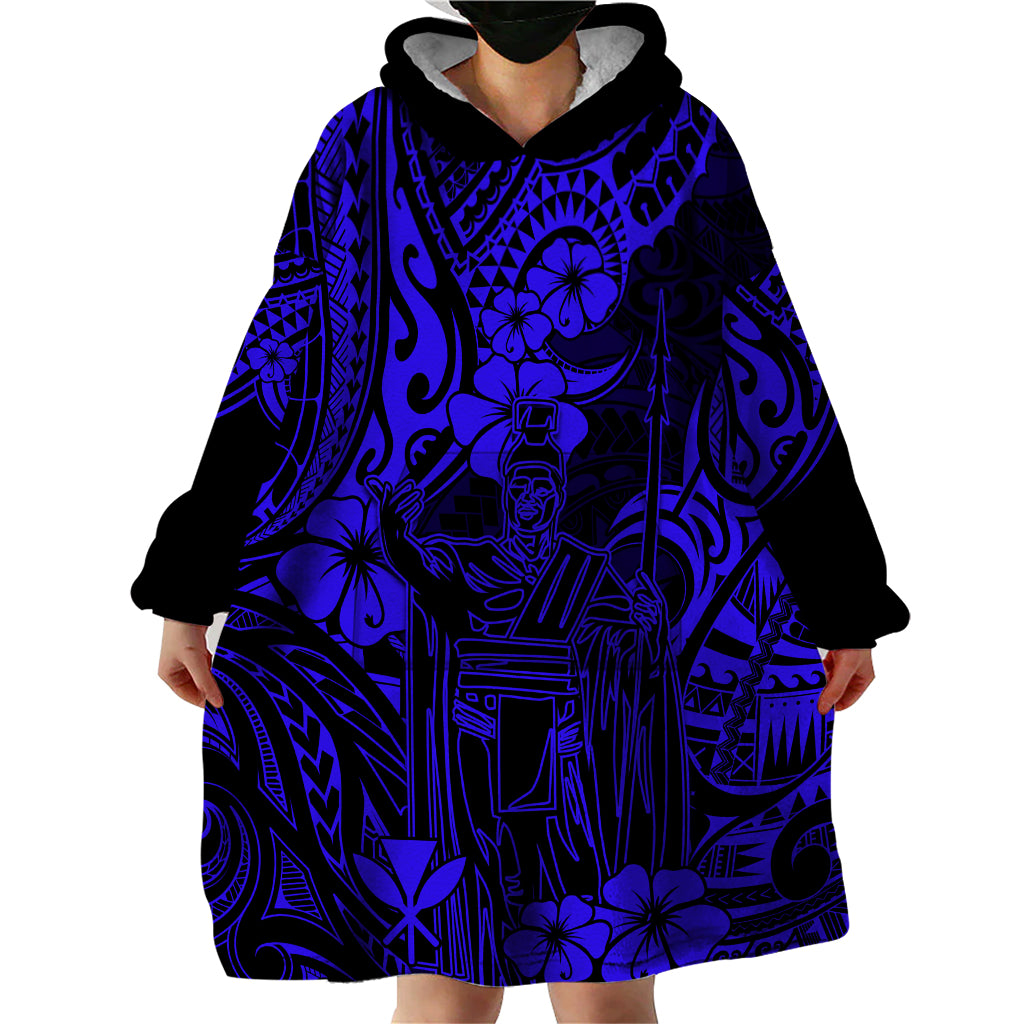 Hawaii King Kamehameha Wearable Blanket Hoodie Polynesian Pattern Navy Blue Version LT01 - Polynesian Pride
