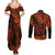 Hawaii King Kamehameha Couples Matching Summer Maxi Dress and Long Sleeve Button Shirts Polynesian Pattern Orange Version LT01 - Polynesian Pride