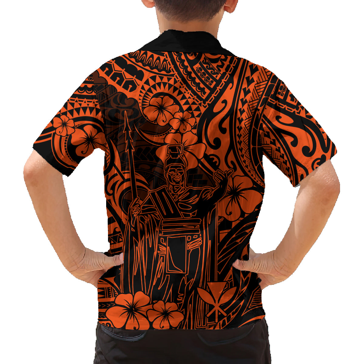 Hawaii King Kamehameha Family Matching Summer Maxi Dress and Hawaiian Shirt Polynesian Pattern Orange Version LT01 - Polynesian Pride