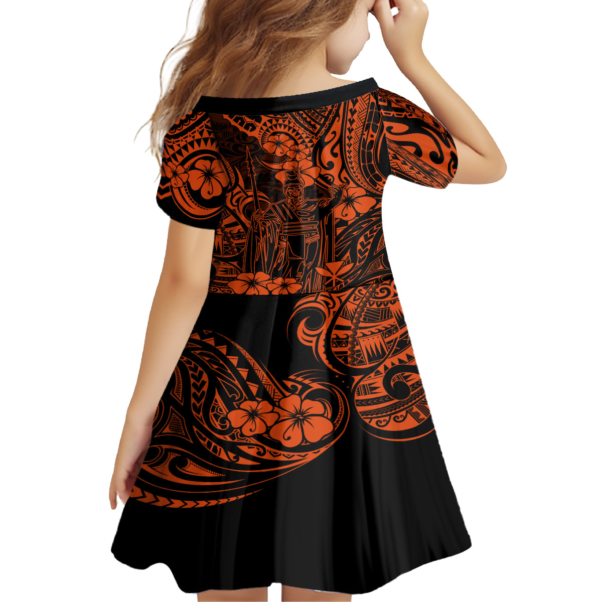 Hawaii King Kamehameha Family Matching Tank Maxi Dress and Hawaiian Shirt Polynesian Pattern Orange Version LT01 - Polynesian Pride