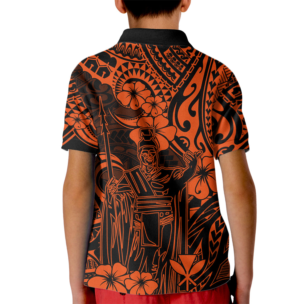 Hawaii King Kamehameha Kid Polo Shirt Polynesian Pattern Orange Version LT01 - Polynesian Pride