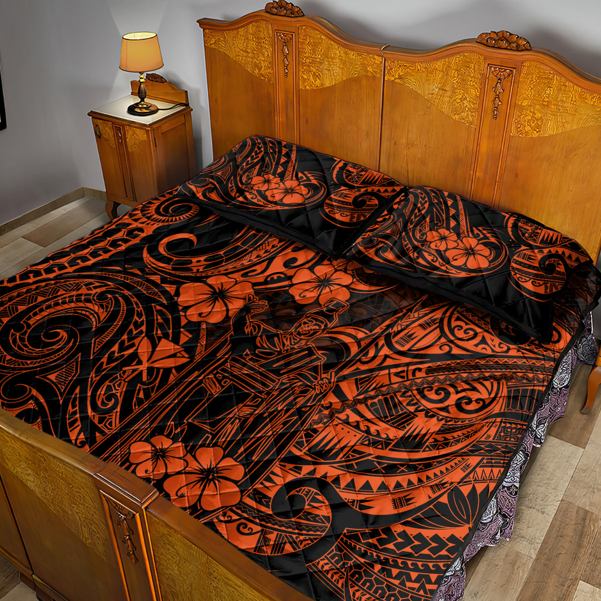 Hawaii King Kamehameha Quilt Bed Set Polynesian Pattern Orange Version LT01 - Polynesian Pride