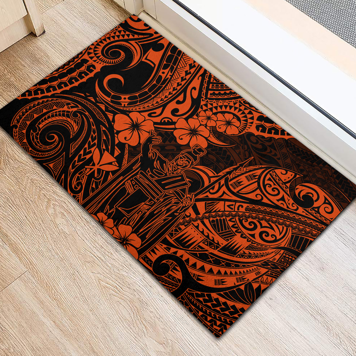 Hawaii King Kamehameha Rubber Doormat Polynesian Pattern Orange Version LT01 - Polynesian Pride