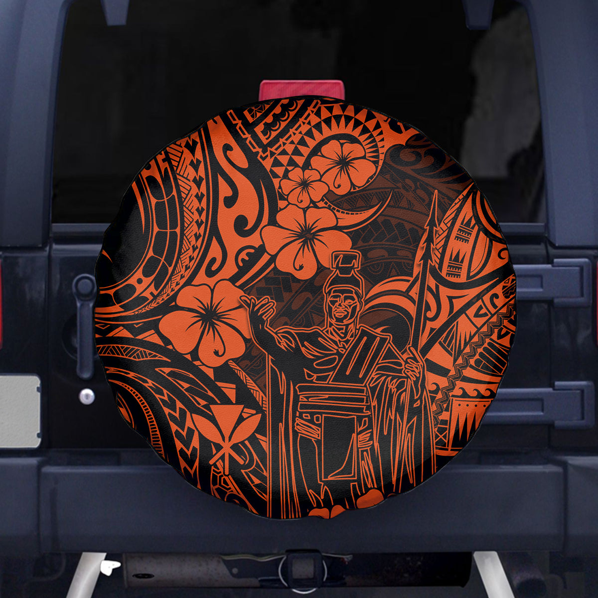 Hawaii King Kamehameha Spare Tire Cover Polynesian Pattern Orange Version LT01 - Polynesian Pride