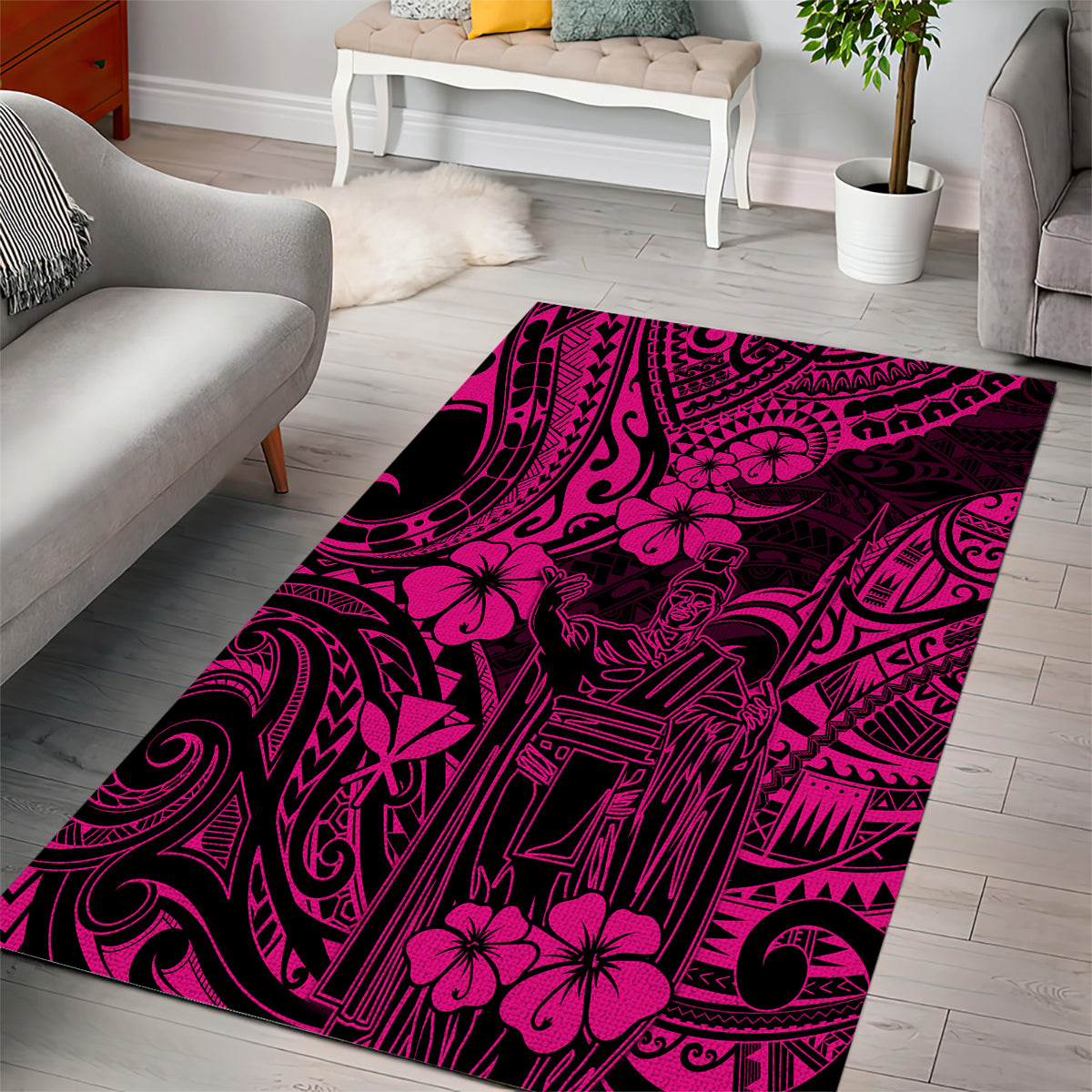 Hawaii King Kamehameha Area Rug Polynesian Pattern Pink Version LT01 - Polynesian Pride