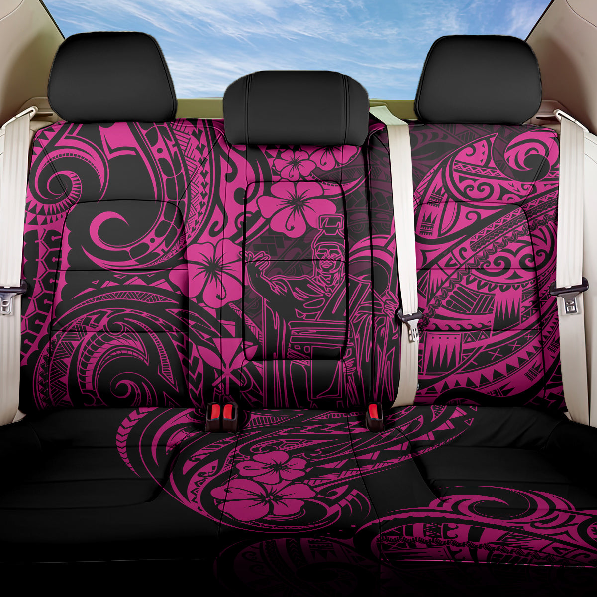 Hawaii King Kamehameha Back Car Seat Cover Polynesian Pattern Pink Version