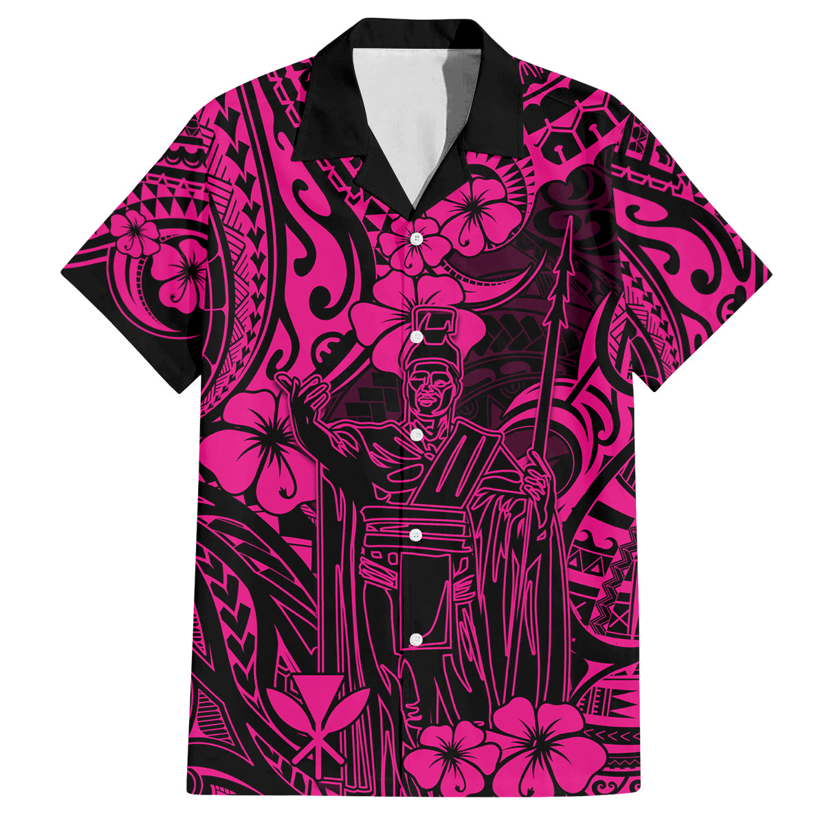 Hawaii King Kamehameha Family Matching Summer Maxi Dress and Hawaiian Shirt Polynesian Pattern Pink Version LT01 Dad's Shirt - Short Sleeve Pink - Polynesian Pride